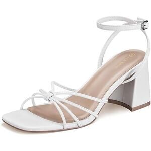 Alice Pub Womens Size 8 White Strappy Open Toe Short Chunky Heels Wedding Shoes